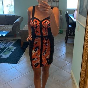 Black with orange strap dress.